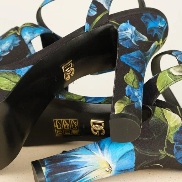 Dolce & Gabbana Keira Floral Ankle Strap Platform Sandals, Blue, Size 40 - Picture 5 of 13